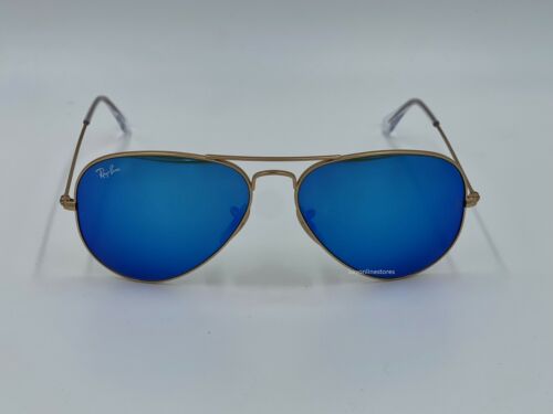 RAY BAN Aviator Gold Sunglasses Mirrored Blue RB3025 112/17 55 mm New - Picture 2 of 7