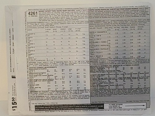 McCall's 4261 Pattern Spa Essentials Size (XSM/SML/MED) UNCUT Misses - Bild 3 von 4