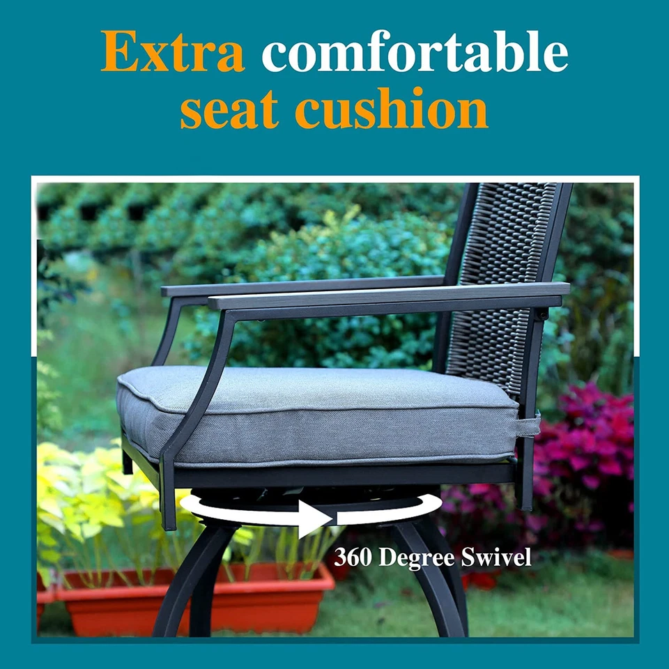 Outdoor Swivel Bar Stools Set of 2 Counter Height Patio Chair w/Rattan Backrest — 第 3/4 张图片