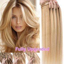 Balayage Double Weft Clip In Remy Human Hair Extensions THICK Full Head 12-24Inc