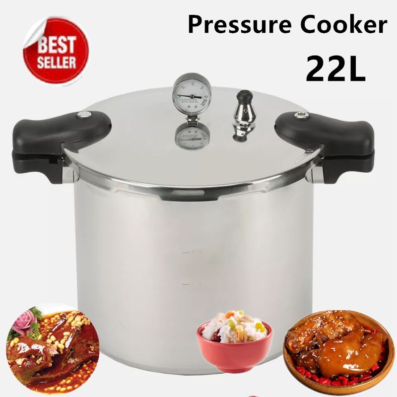22L Large Pressure Canner Cooker Kitchen Cookware with Gauge