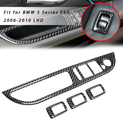4Pcs Carbon Fiber Window Switch Panel Sticker Trim For BMW 5 Series E60 2008-10