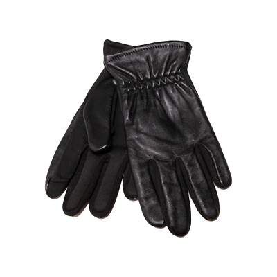 TouchPoint Men Leather Gathered Wrist Gloves Black Size S 0393
