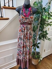 Candie's Women's Brown Polyester Halter Neck Sleeveless Long Maxi Dress Size S