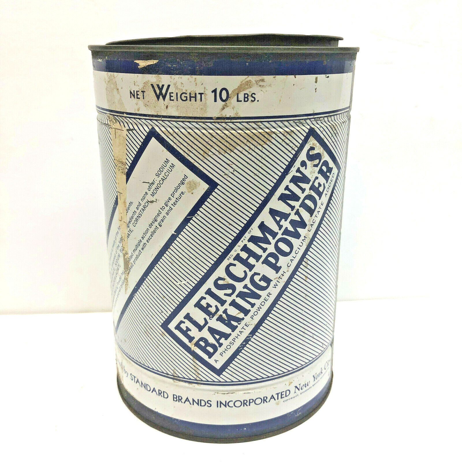 9 1/2" Large Fleischmann"s Baking Powder 10 lb Tin Can Standard Brands