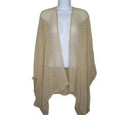 Cejon Kimono Top Womens OS Beige Boho Embroidery Dots Open Front Shawl Shrug