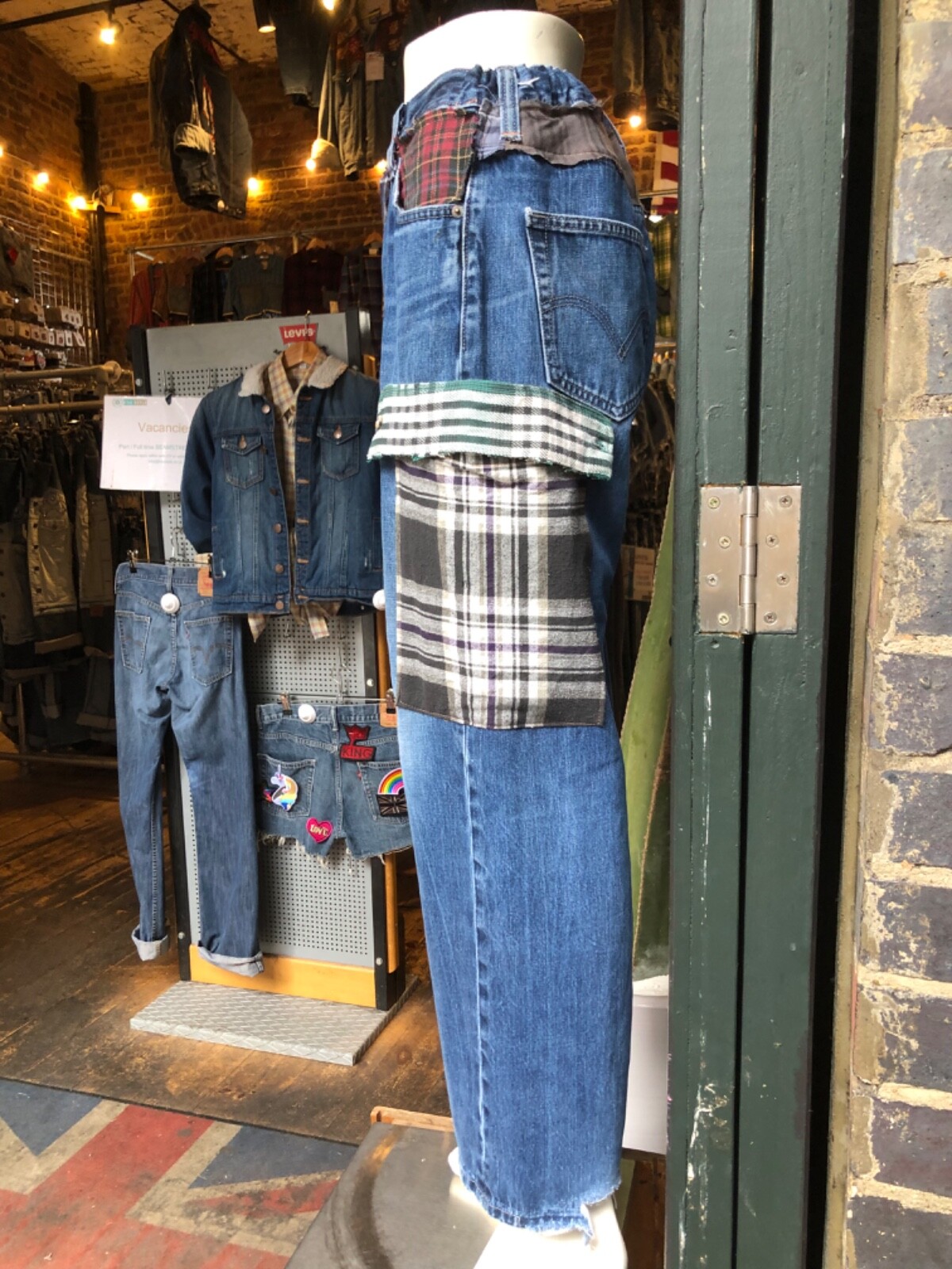 Random Vintage Upcycled Patchwork Flannel Jeans R… - image 2