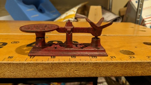 ANTIQUE CAST IRON MINI SCALE 4 INCHES LONG RED