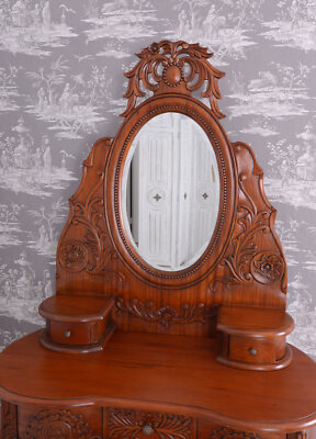 Coiffeuse De Maquillage Style Ancien - Acajou, Miroir Ovale, Nombreux Tiroirs - Palazzo INT (neuf)