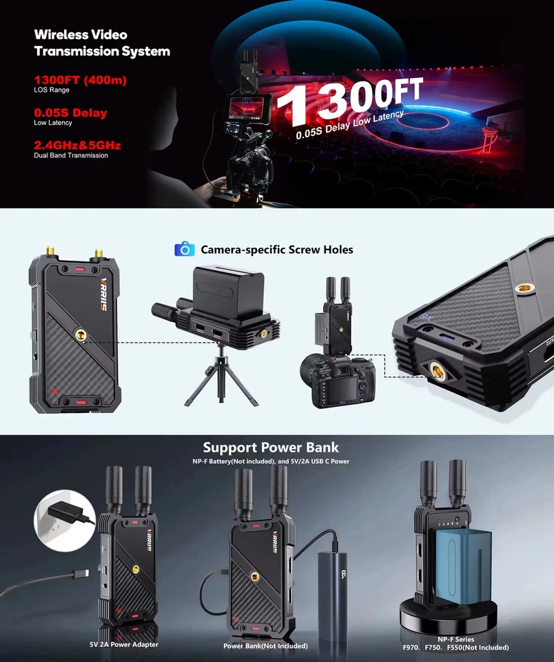 400m Wireless HDMI Video Transmitter Receiver Extender Support Battery / Camera - Image 3 of 4