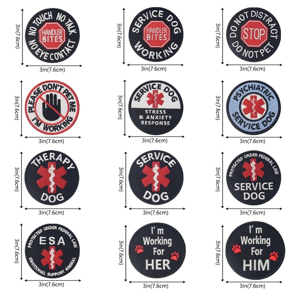 Service Dog vest patches Embroidered Hook Loop sew on transfers Badges Round - Image 2 of 4