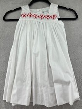 The Proper Peony Dress Girls Sz 2T White Smocked Red Embroidered Long Sleeveless