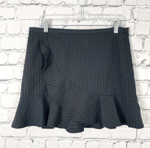BCBG Maxazria Ruffle Mini Skirt Women’s 10 Black Striped