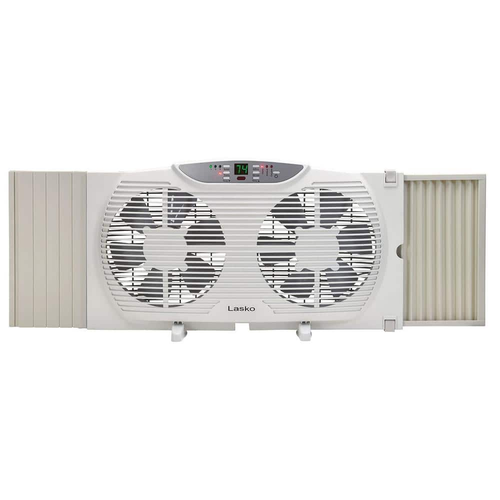 9 In. Remote Control Electronically Reversible Twin Window Fan with Thermostat - Picture 11 of 12