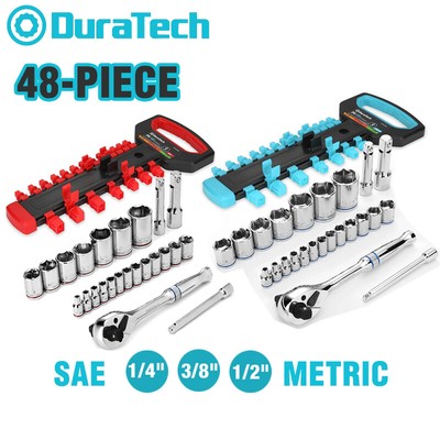 DURATECH 24-Piece Socket Wrench Set 1/4'', 3/8'', 1/2'' Drive Socket Set METRIC/SAE