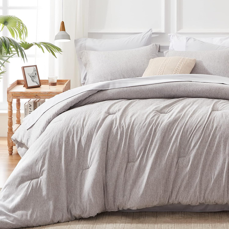 Queen Comforter Set 7 Pieces Bed in a Bag Grey Queen Soft Bedding Set