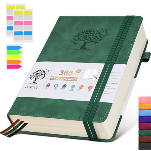 Lined Journal Notebook - 365 Page Leather Journals for Writing Women & A5 Green