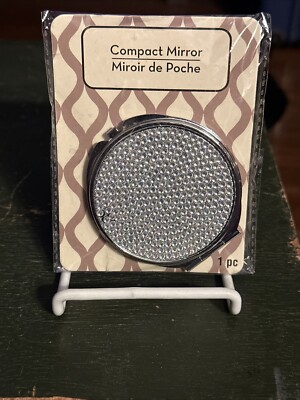 ROUND TWO SIDED MAKE UP MIRROR COMPACT W/ Clear CYRSTALS 3'' X 3''
