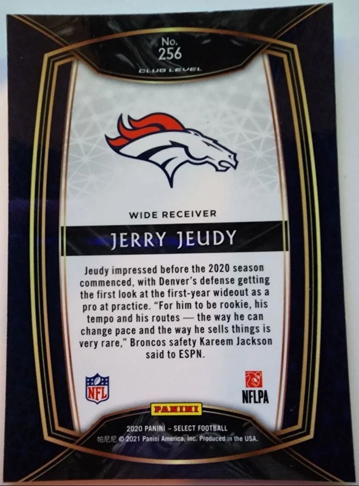 2020 Panini Select Die-Cut Prizm Maroon Jerry Jeudy Denver Broncos #256 - Image 2 of 2