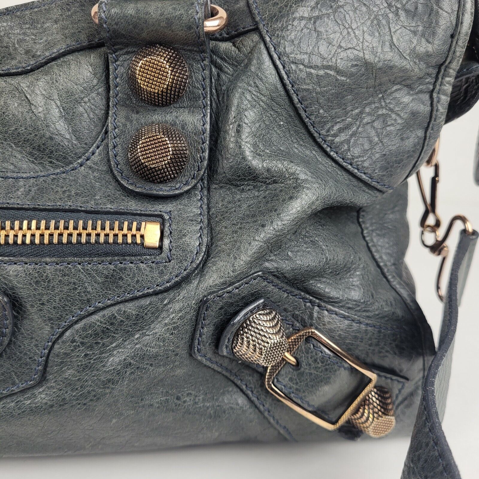 Balenciage City Ash Green Leather Handbag with Aged Gold Hardware 173082  1202