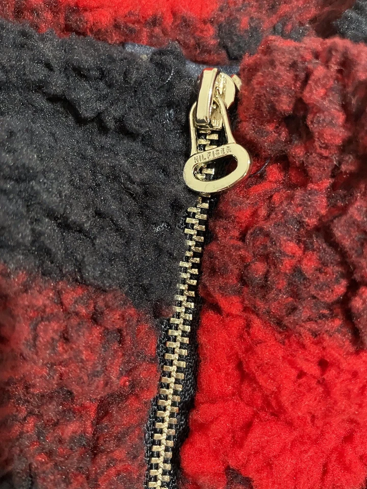 Chaqueta Sherpa Tommy Hilfiger Para Mujer Cremallera Completa Cuadros Búfalo Rojo/Negro Talla M~NUEVA CON ETIQUETAS Foto 4 de 4