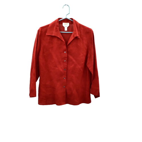 Women's Talbots Irish Linen Top Shirt 14 Valentine's Day Red MOP Quiet Luxury