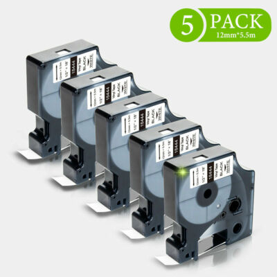 5PCS 18444 Black on White Vinyl Industrial Label 1/2'' for DYMO Rhino 5200 Tape
