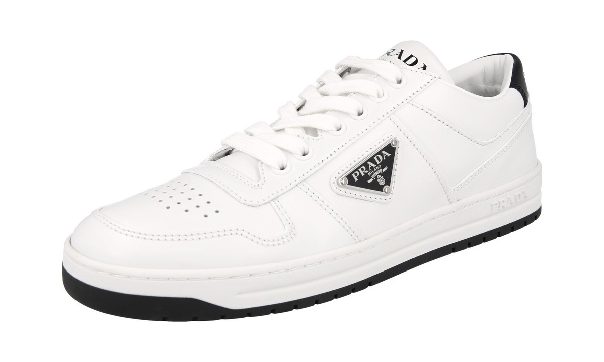 PRADA Leather Downtown Sneakers - 1E792M - White Black - NEW - US