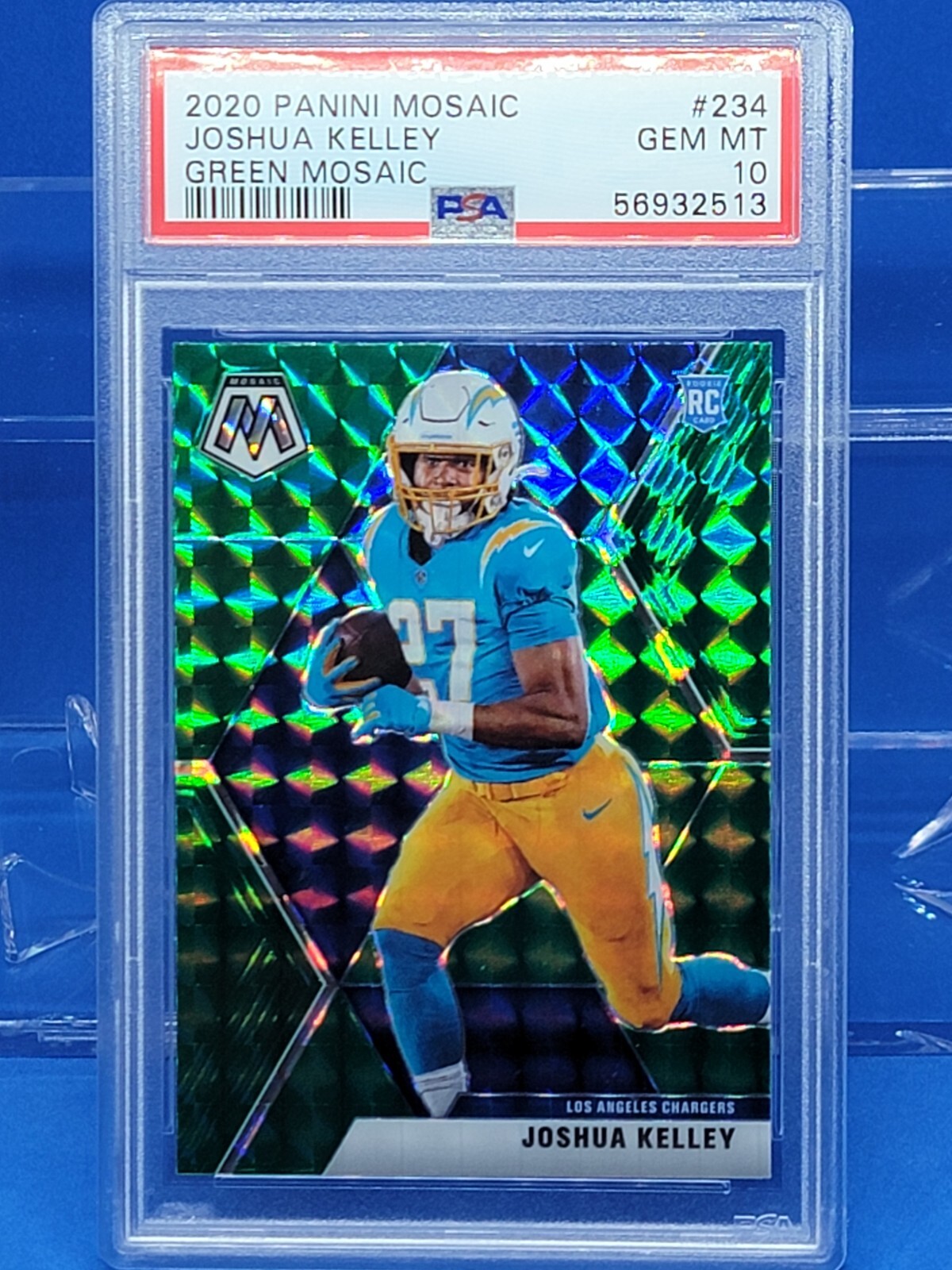 2020 Panini Mosaic Rookies Green Prizm Joshua Kelley PSA 10 GEM MT Rookie RC