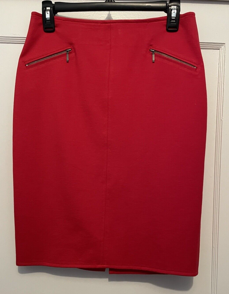 Thalian Pencil Skirt Womens Size Red Above Knee Pockets Back