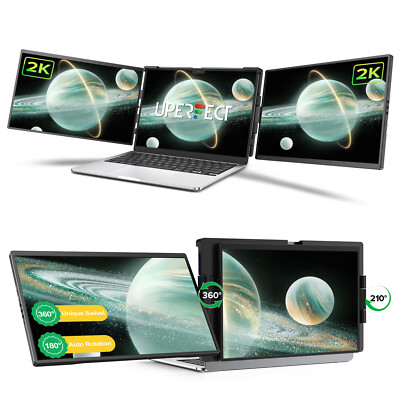 14'' Dual Portable Monitor QHD Tri Screen Laptop Workstation Monitors Extender