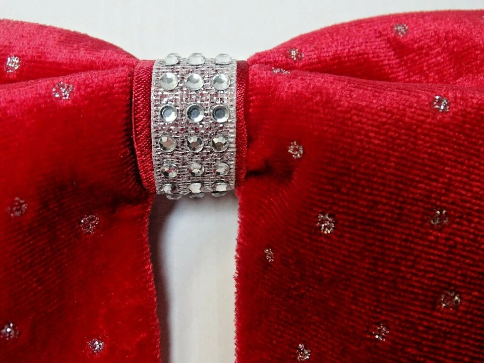 Pajarita de gran tamaño de terciopelo rojo con pedrería estilo vintage años 70 boda graduación Foto 4 de 4