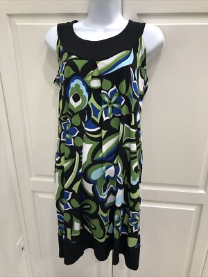 Enfocus Studio women size 6 sleeveless dress black green blue poly mix |  eBay