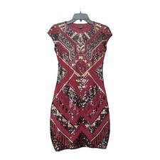 Express Sequin Aztec Women's Dress Party Tribal Short Burgundy Gold Size XS