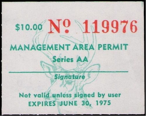 XItem Florida Hunt Mgmt Area 1974 $10.00(aqua,deer)