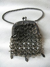 Antique Chatelaine Art Nouveau Frame 3 Tassels Mesh Coin Purse 1800s GERMANY