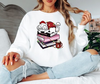 Katze Weihnachten Miau Weihnachten Urlaub Damen Sweatshirt Lesen Pullover Kuschelig