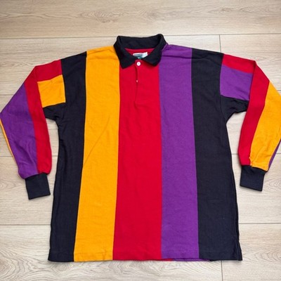 Vintage McIntosh & Seymour Rugby Polo Shirt XL Color Block Striped USA Made LS