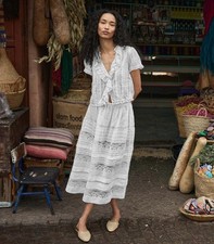 Doen Lace embroidery half skirt long skirt ruffle edge short sleeved shirt