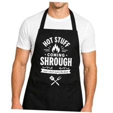 Funny BBQ Apron,BBQ Gifts for Men,Barbecue Apron with Two Pockets,Gift Flame