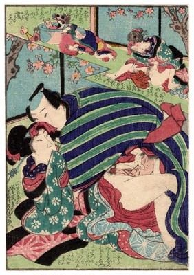 Tengu mask (original Japanese shunga erotic woodblock print)