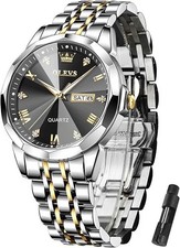 OLEVS Men's Automatic Stainless Steel Watch - Black/Silver/Gold