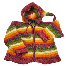 Native American Handicrafts Handknit Wool Cotton Stripe Hoodie Jacket