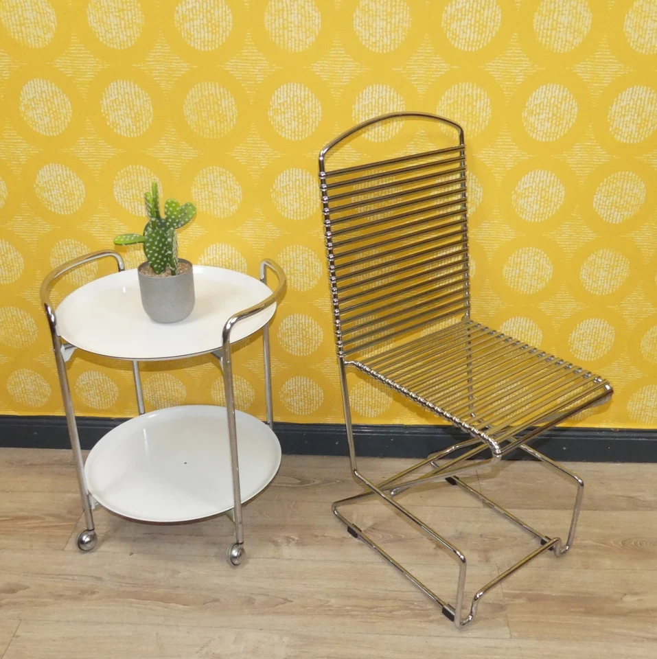 Vintage 80er Jahre Kreuzschwinger Stuhl Till Behrens für Schlubach Chrom breit