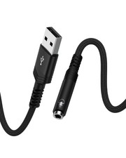 USB to 3.5mm Audio Jack Adapter, Braided USB-A Male Aux Female Black