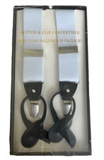 Button Clip Convertible Suspender For Men Color: White 6 Buttons Included