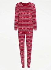 Image of BNWT George Ladies Red Fairisle Heart Long Sleeve Pyjamas Sizes 12-14 & 16-18