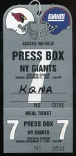 1996 NFL Arizona Cardinals New York Giants Media Press Box Pass Meal Ticket