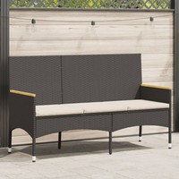 Gartenbank 3-Sitzer Mit Kissen Schwarz Poly Rattan