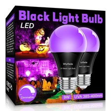 LED Black Light Bulbs 2 Pack A19 9W UV E26 Replace 100W 120V Longwave